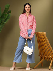 Kotty Women Relaxed Fit Spread Collar Vertical Striped Cotton Casual Shirt