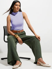 Kotty Solid High Neck Sleeveless Top