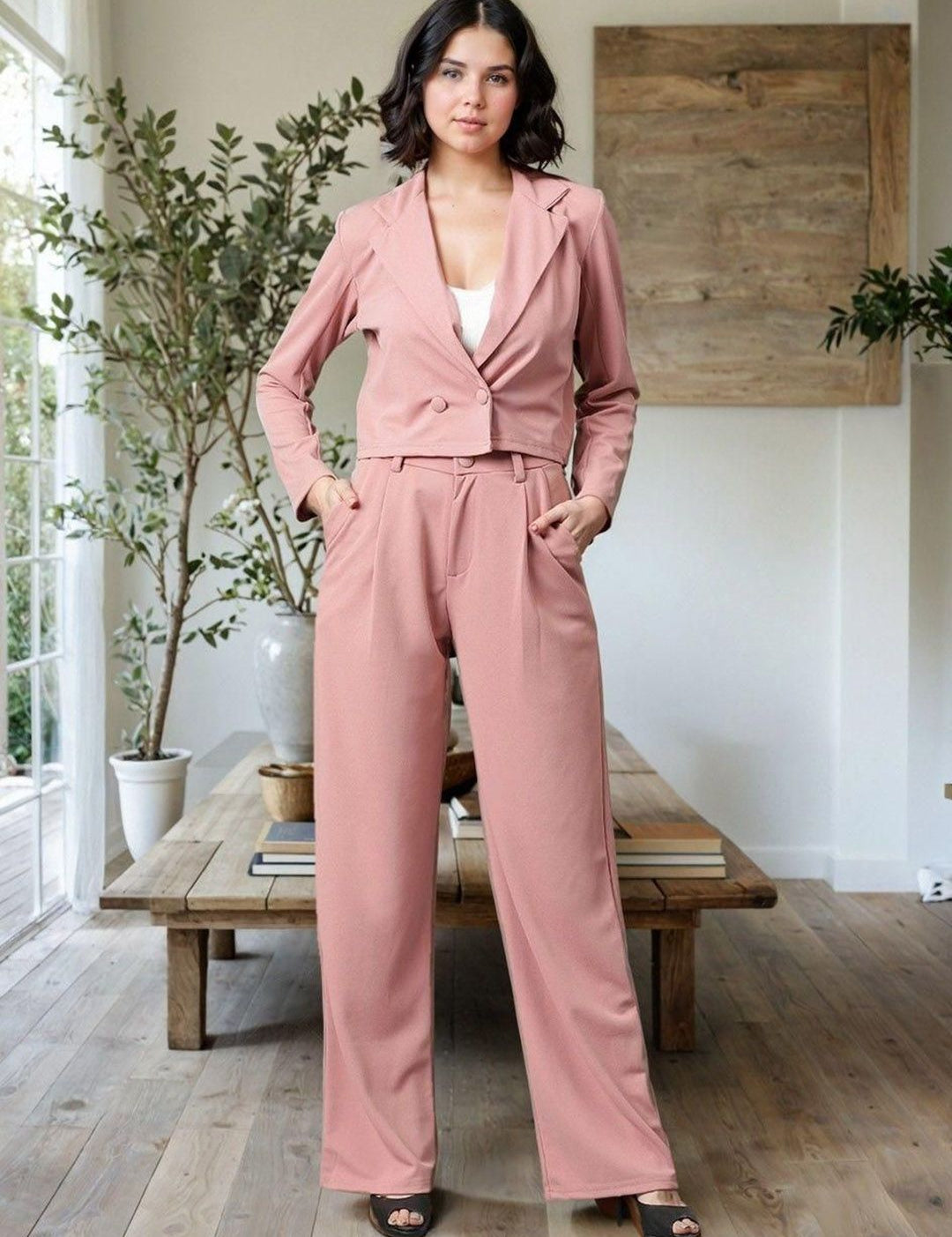 Kotty Lapel Collar Long Sleeves Coat With Trouser 