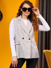 Kotty Notched Lapel Collar Double-Breasted Casual Blazer