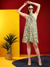 Kotty Print Halter Neck A-Line Dress