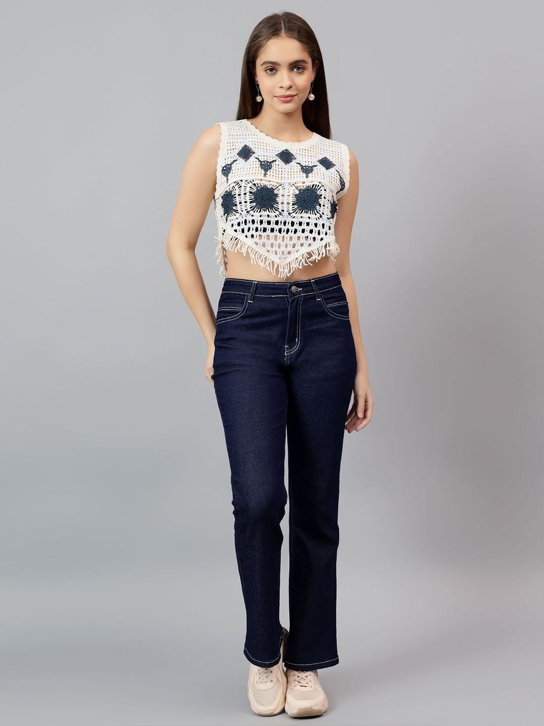 Kotty Women Self Design Round Neck Cotton Top