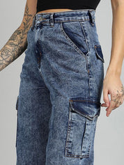 Kotty Women Straight Fit High-Rise Stretchable Cargo Jeans