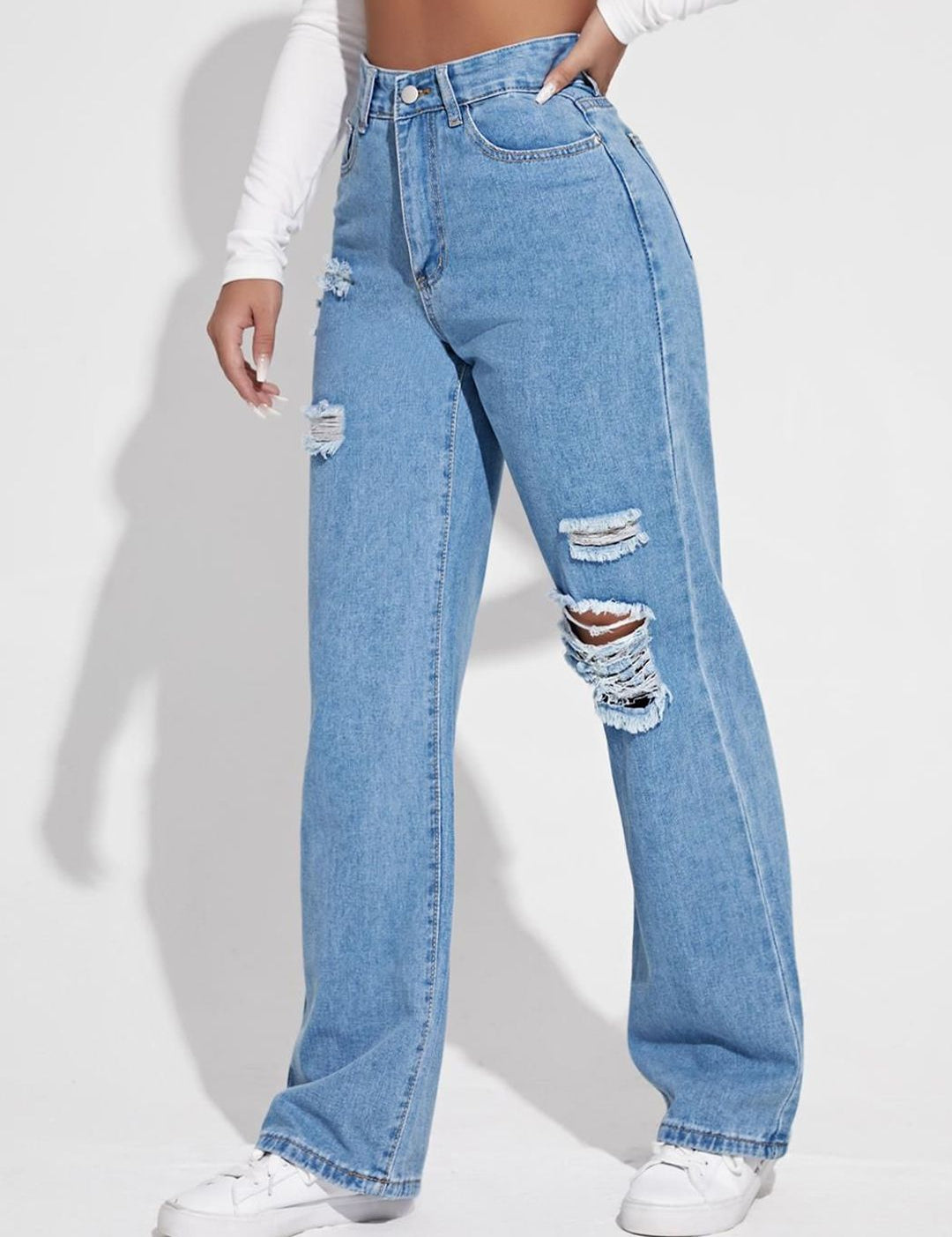 Kotty Women Cotton Straight Fit High-Rise Highly Distressed Jeans