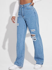 Kotty Women Cotton Straight Fit High-Rise Highly Distressed Jeans