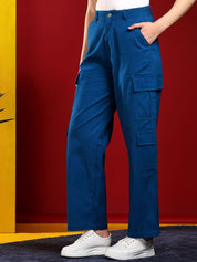 Kotty Women Straight Fit High-Rise Stretchable Cargo Jeans