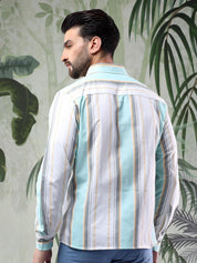 Kotty Men Spread Collar Vertical Striped Casual Shirt