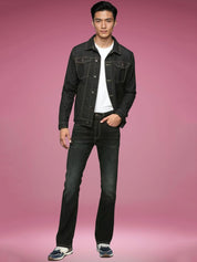 Kotty Men Spread Collar Solid Denim Jacket