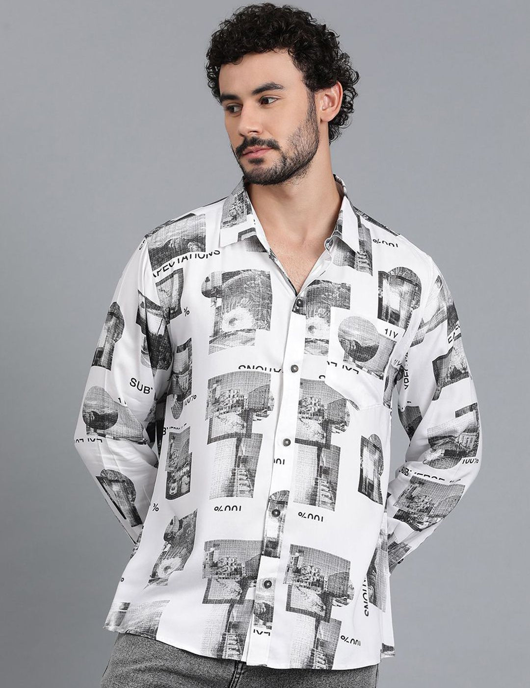 Kotty Men Spread Collar Graphic Printed Cotton Casual Shirt