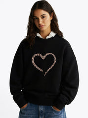 Kotty Women Heart Printed Oversized Pullover Sweatshirt
