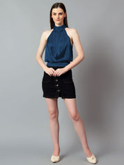 Kotty Women Solid Halter Neck Satin Top