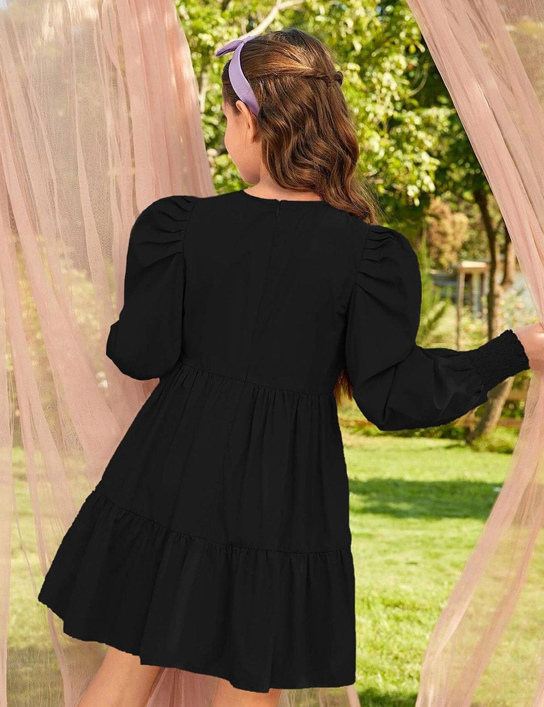 Kotty Girls Puff Sleeves Fit & Flare Dress