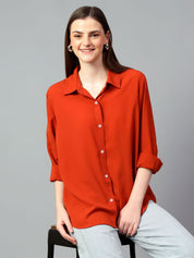 Kotty Women Comfort Spread Collar Solid Oversized Casual Shirt