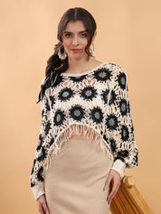 Kotty Women Embellished Crochet Fringe Top