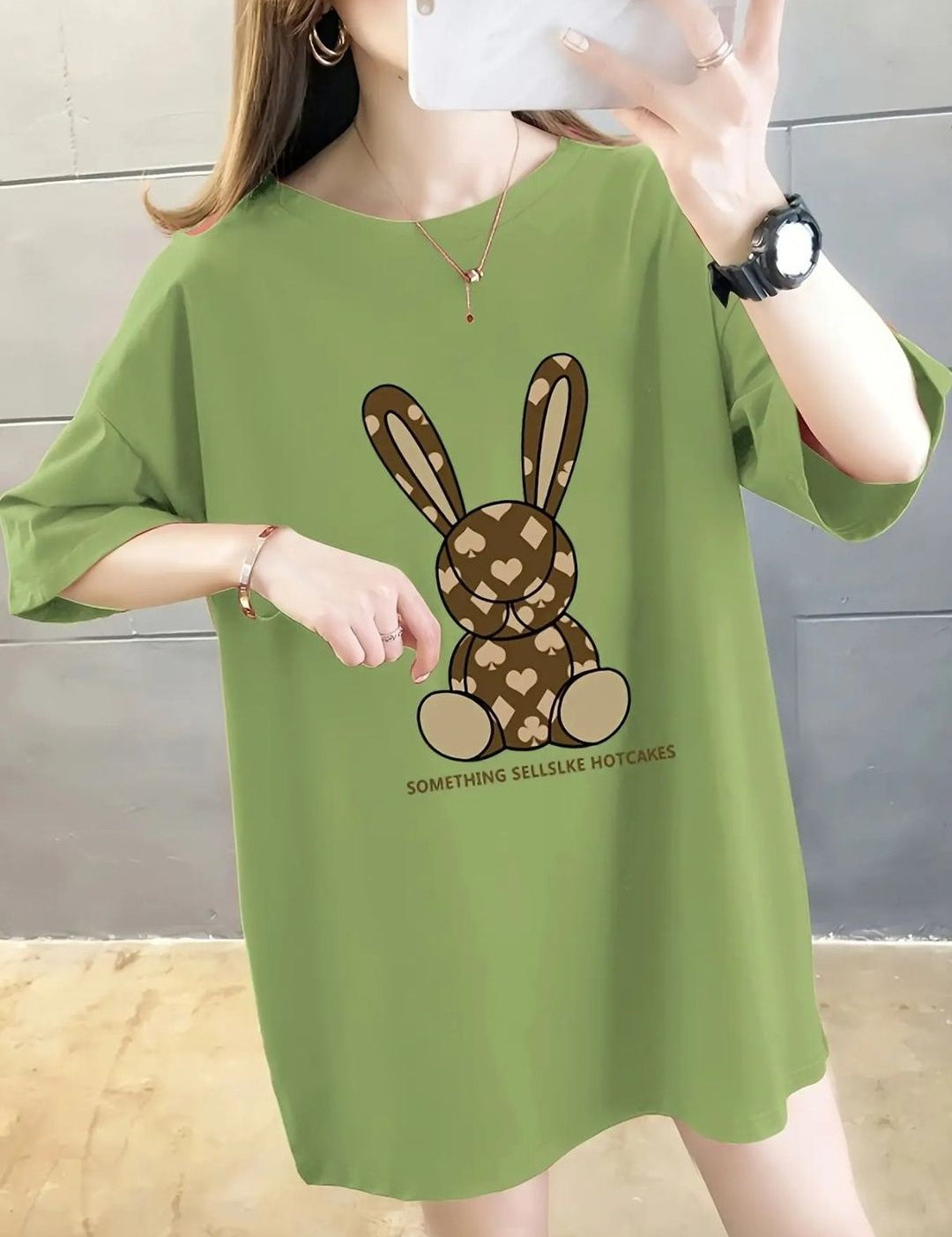 Kotty Graphic Printed Round Neck Drop-Shoulder Sleeves Oversized T-shirt