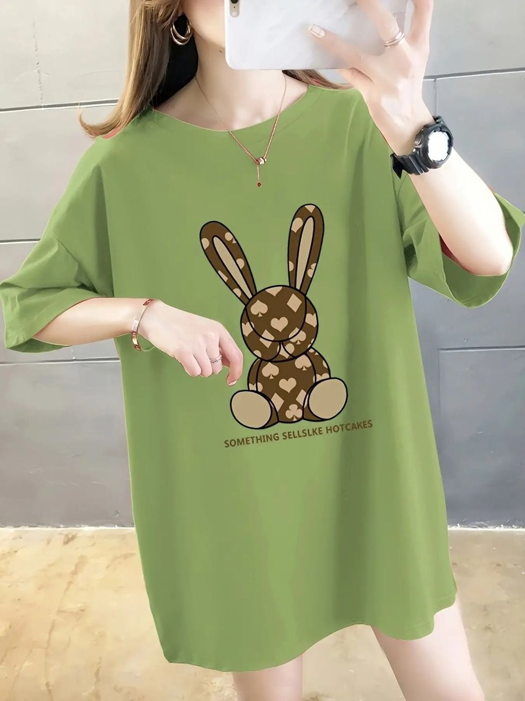 Kotty Graphic Printed Round Neck Drop-Shoulder Sleeves Oversized T-shirt