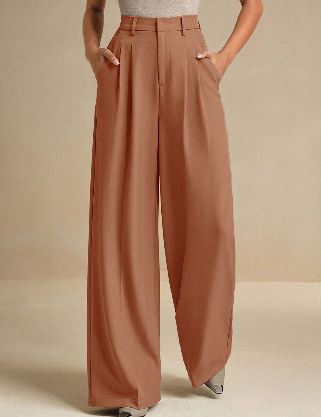 Kotty Women Wide Leg High-Rise Pleated Trousers