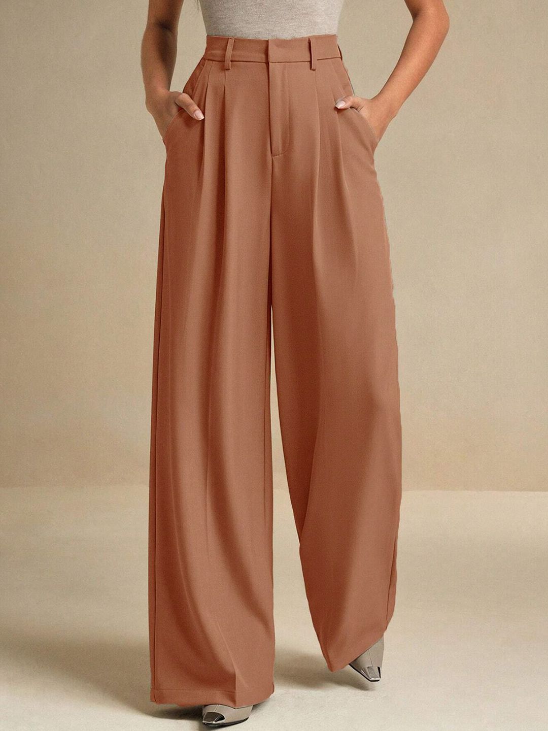 Kotty Women Wide Leg High-Rise Pleated Trousers