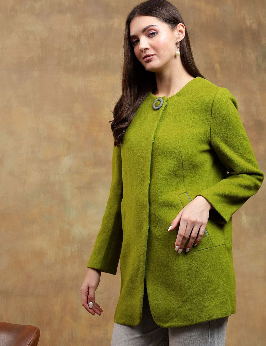 Kotty Solid Round Neck Overcoat