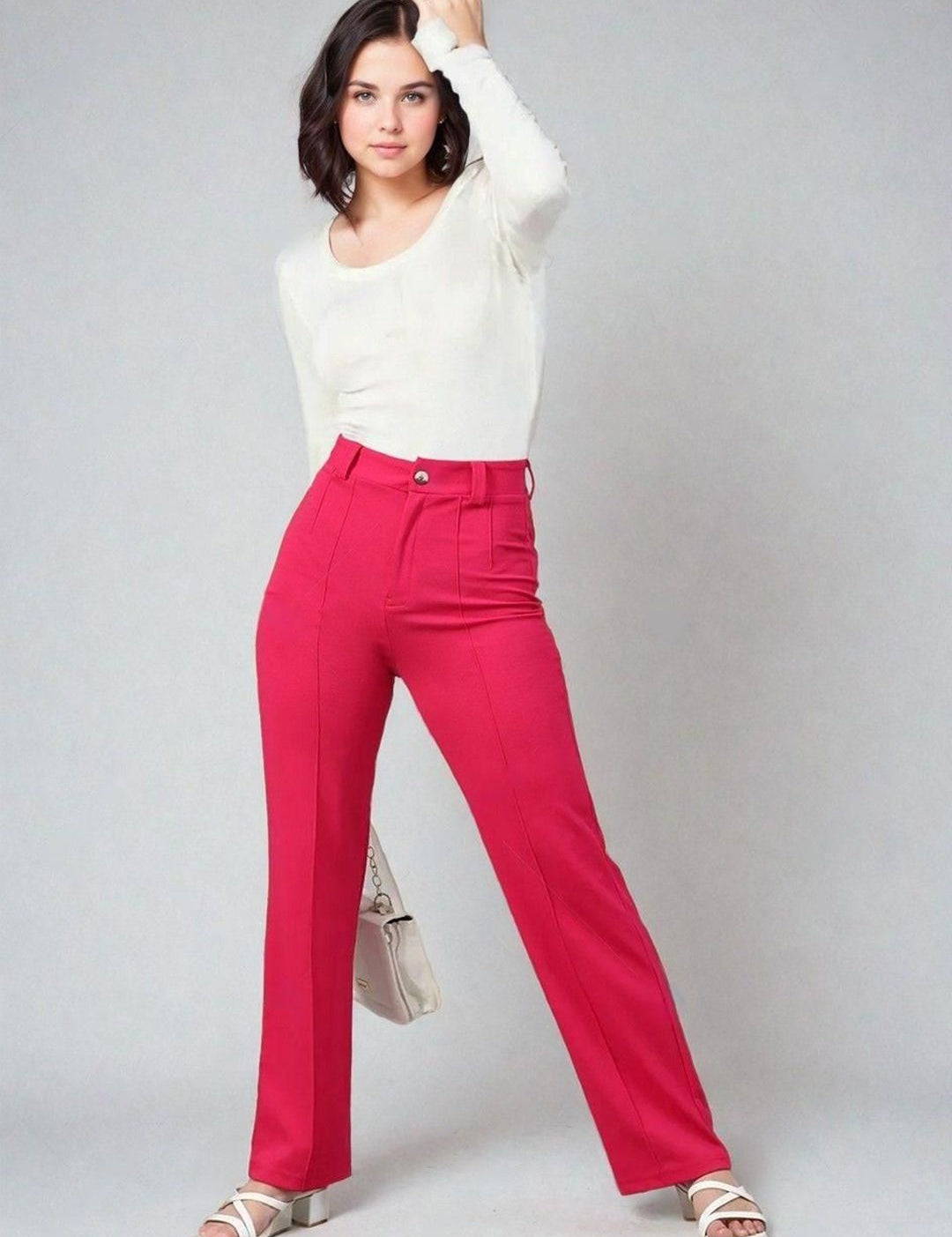 Kotty White and Pink Scoop Neck T-Shirt With Trousers