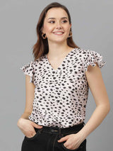 Kotty Animal Print Flutter Sleeve Crepe Top