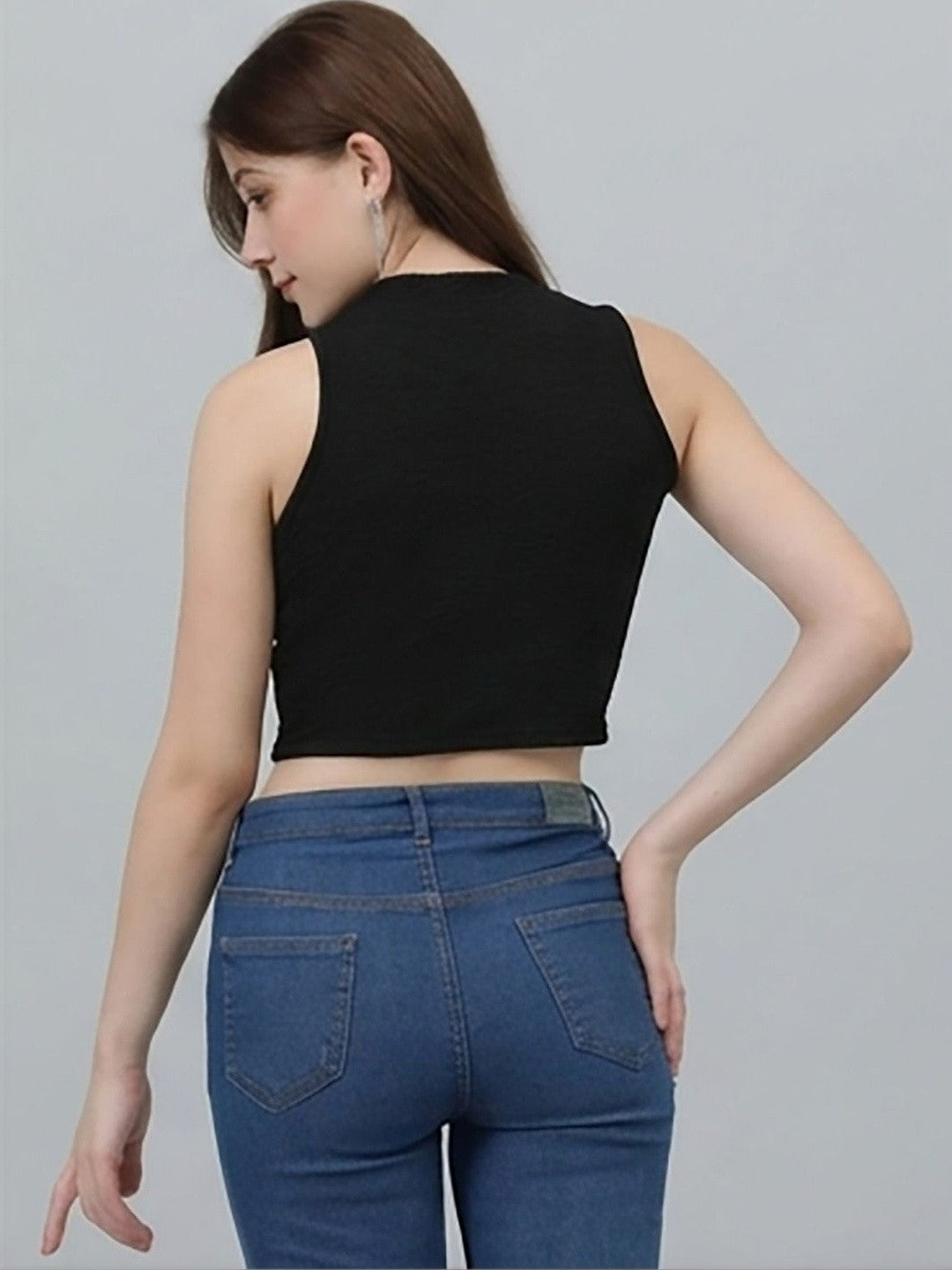 Kotty Top Jet Black Women's Crop Sleeveless Fashion