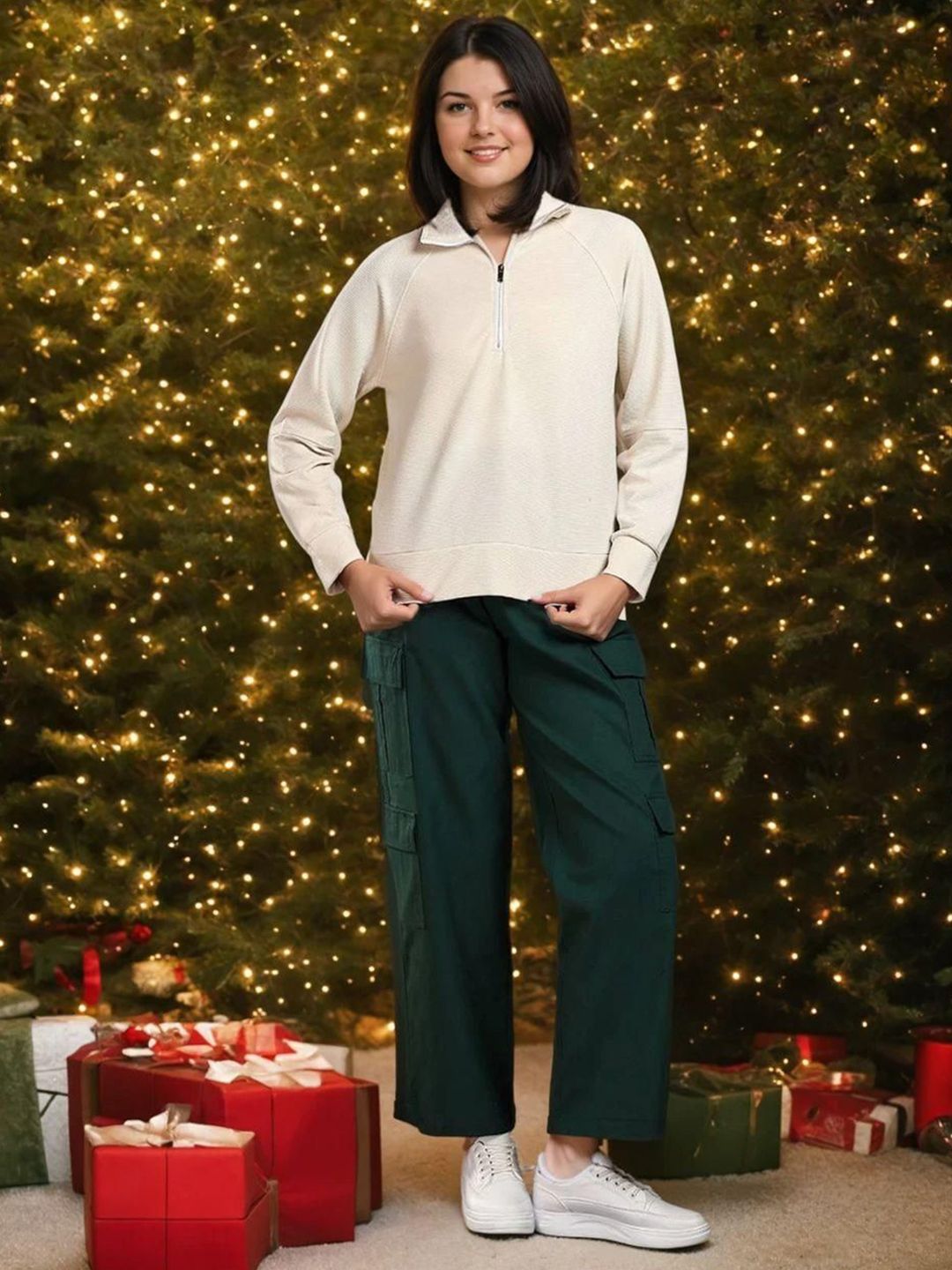 Kotty Women Striped Shirt Collar Sweatshirt