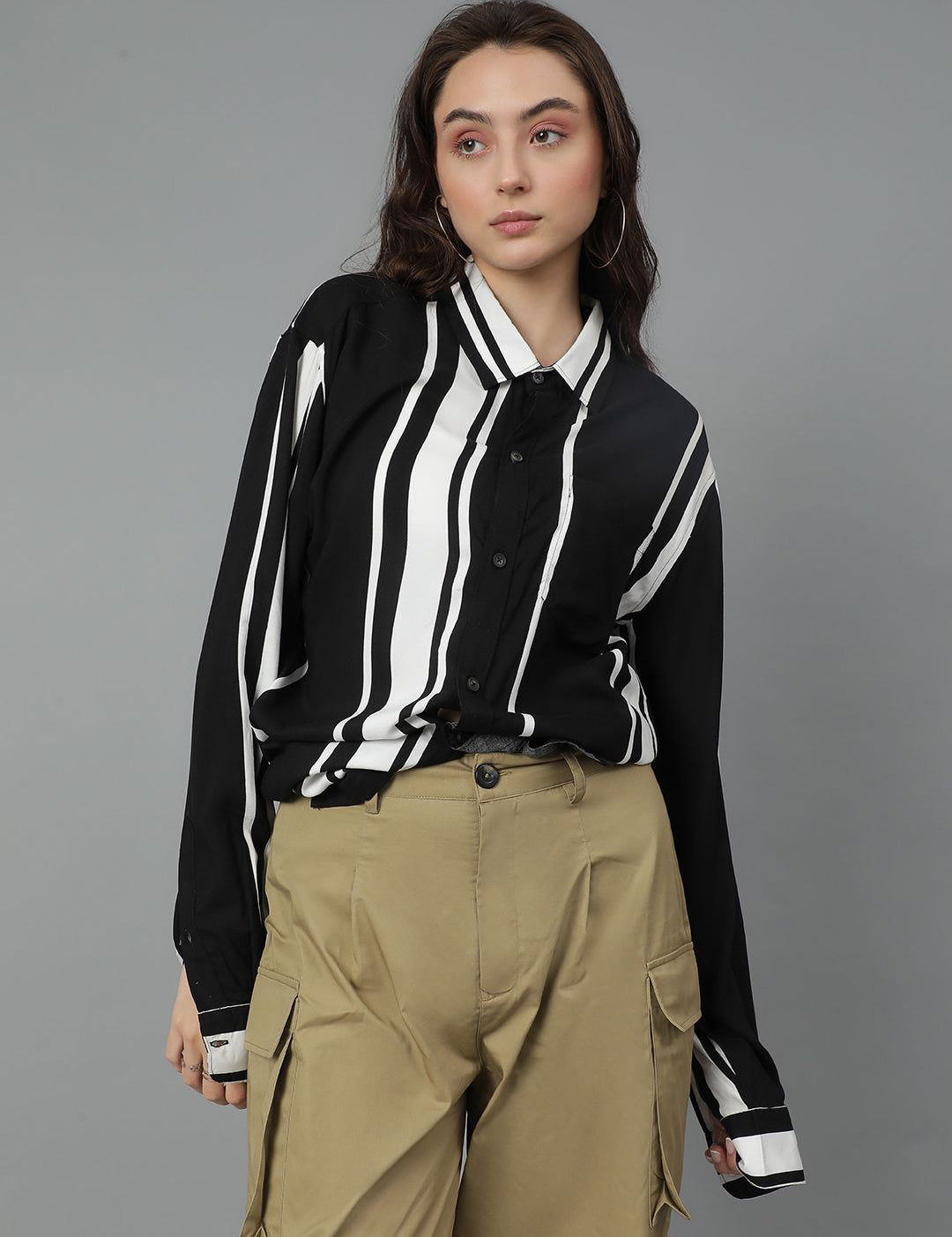 Kotty Women Opaque Striped Casual Oversized Shirt