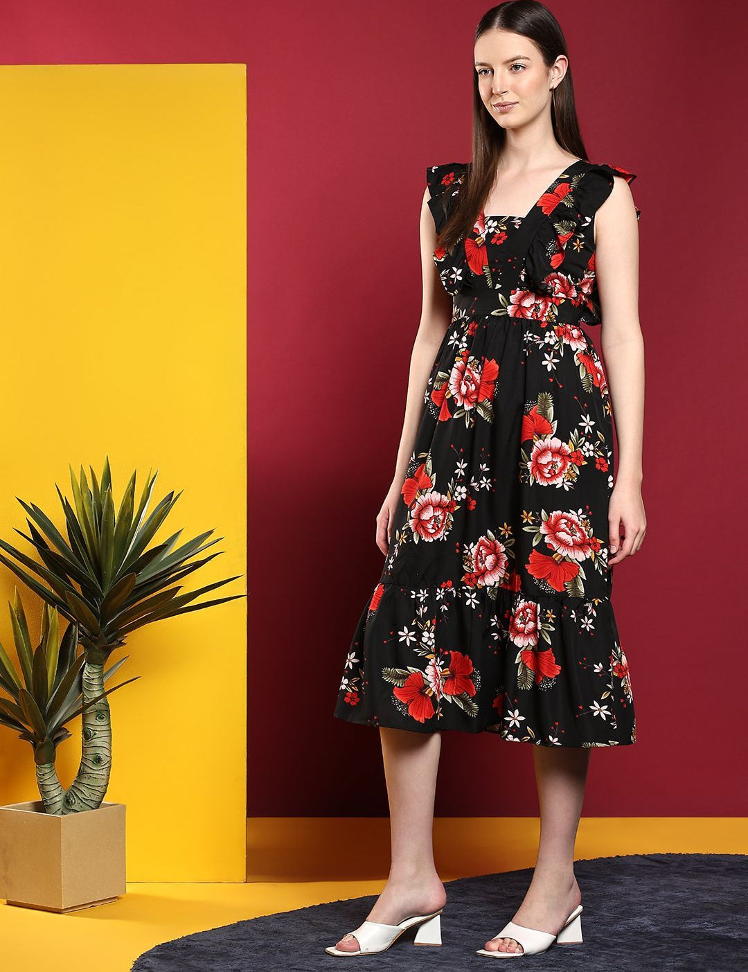 Kotty Print Crepe Fit & Flare Midi Dress