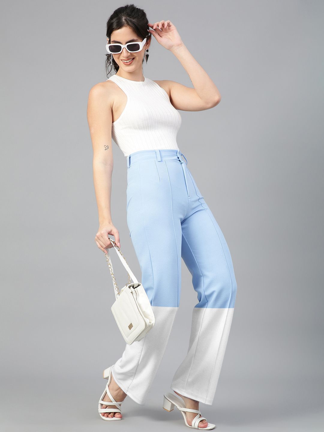 Kotty Women Colourblocked High-Rise Easy Wash Trousers