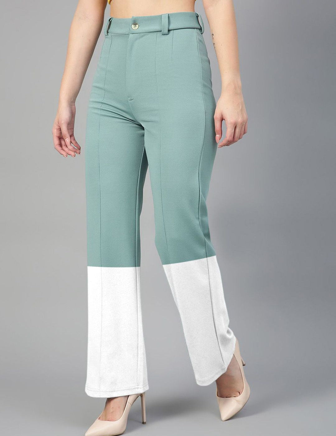 Kotty Women Colourblocked Straight Fit High-Rise Trousers