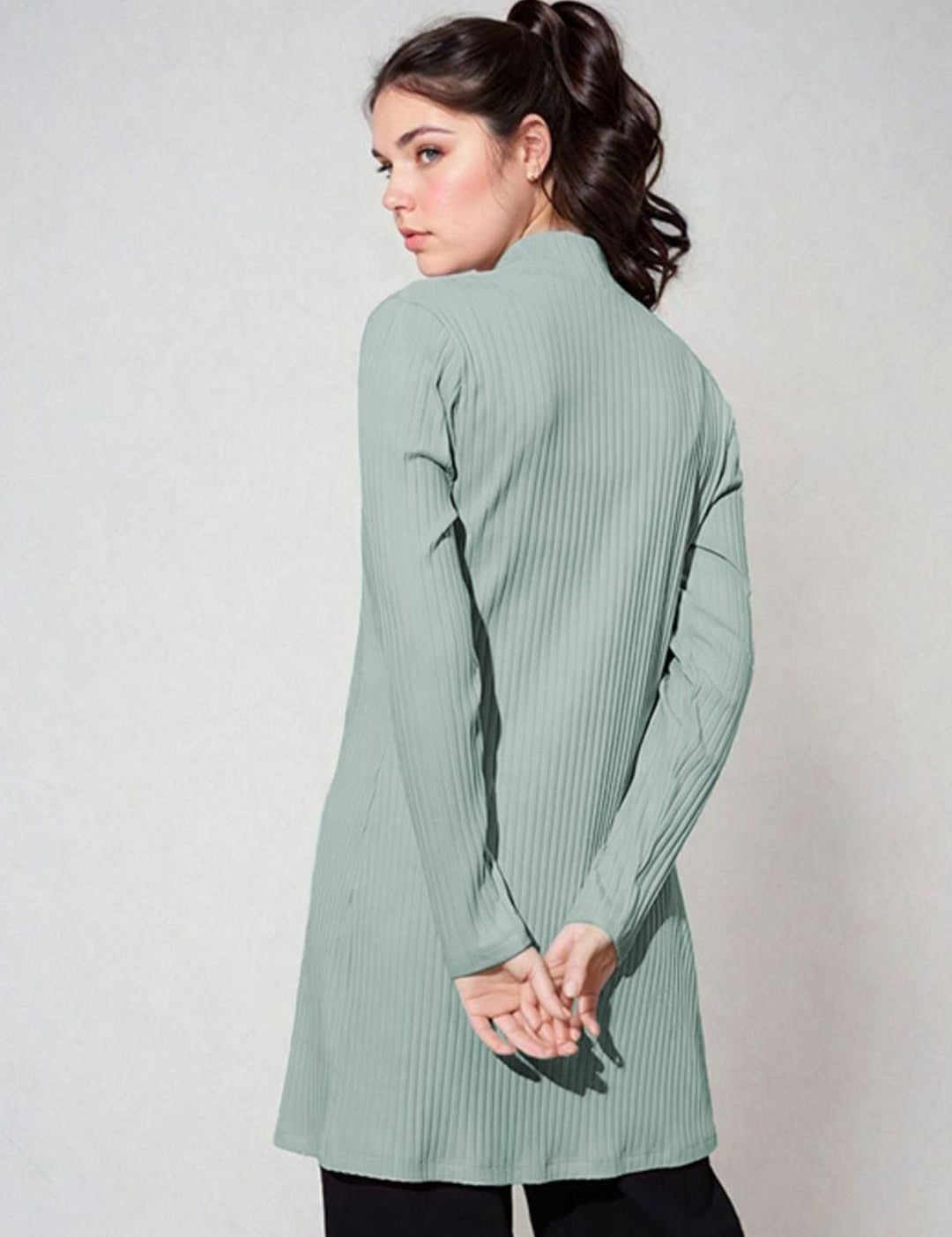 Kotty Shawl Collar Long Sleeves Longline Open Front Shrug