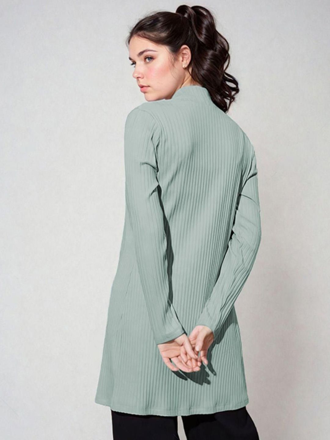 Kotty Shawl Collar Long Sleeves Longline Open Front Shrug
