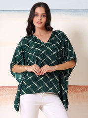 Kotty Women Checked Batwing Sleeve Satin Kaftan Top