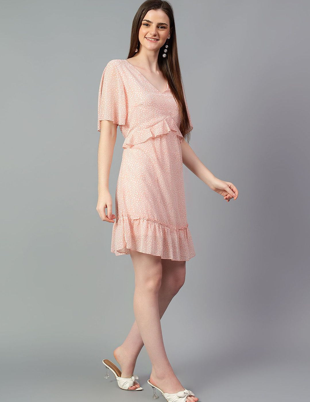 Kotty Floral Print Flared Sleeve Fit & Flare Dress