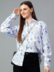 Kotty Women Comfort Spread Collar Floral Printed Cotton Oversized Casual Shirt