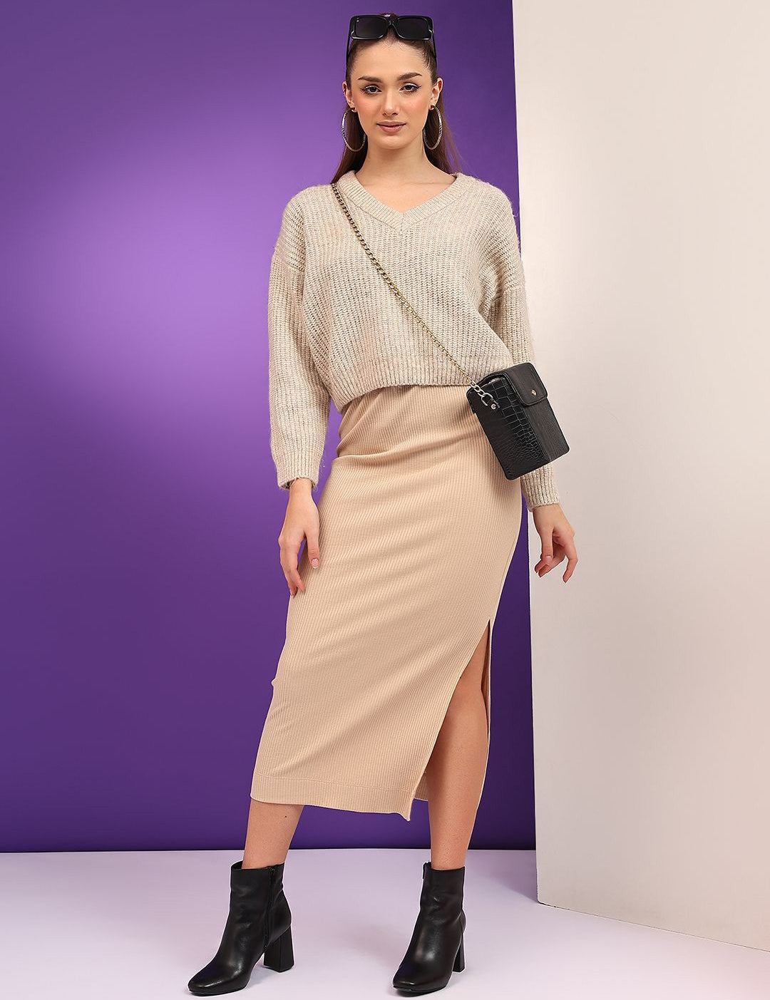 Kotty Women Cotton Cable Knit Crop Pullover