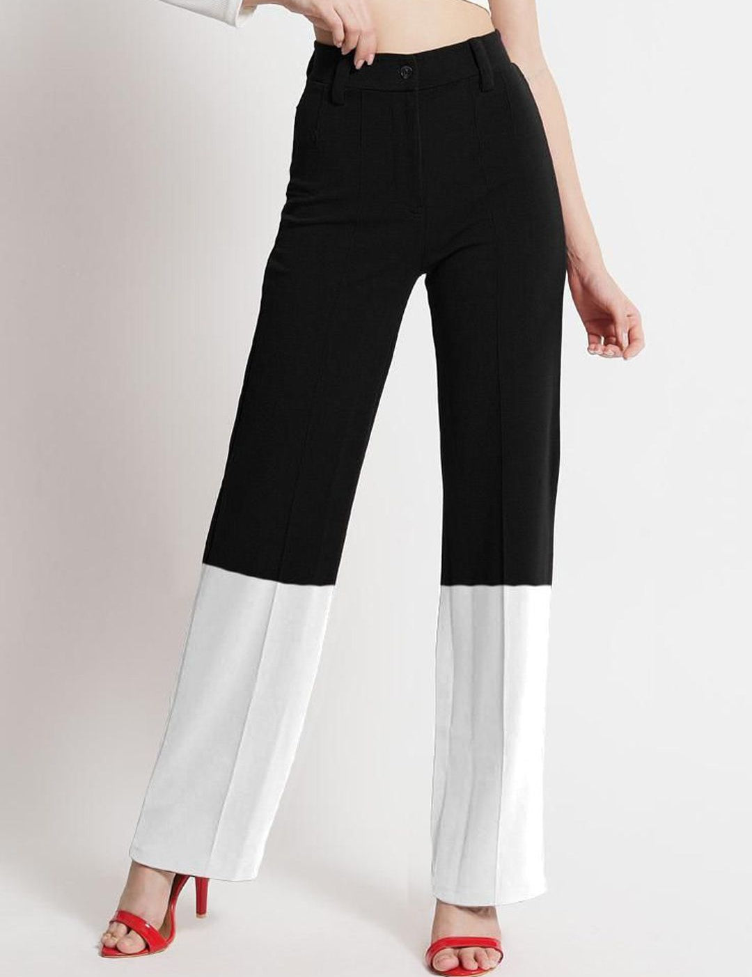 Kotty Women Colourblocked High-Rise Straight Fit Easy Wash Trousers