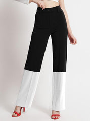 Kotty Women Colourblocked High-Rise Straight Fit Easy Wash Trousers