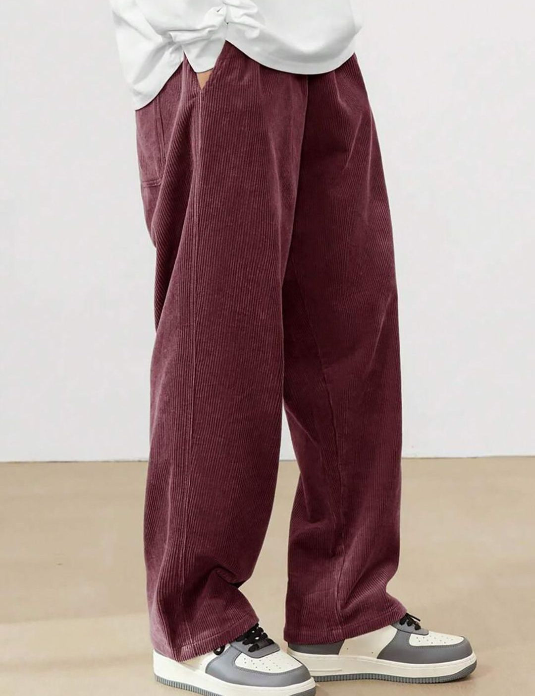 Kotty Men Relaxed Loose Fit High-Rise Cotton Corduroy Trousers