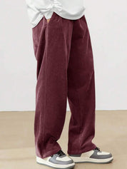 Kotty Men Relaxed Loose Fit High-Rise Cotton Corduroy Trousers