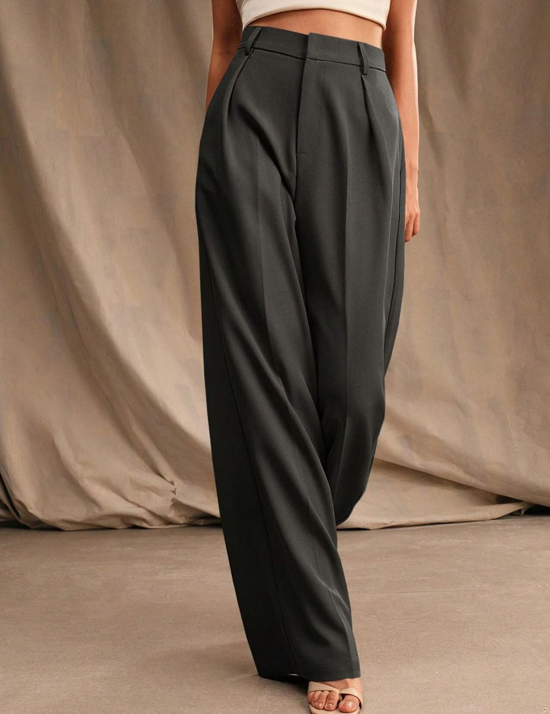 Kotty Women High-Rise Relaxed Straight Leg Pleated Wide Leg Trousers