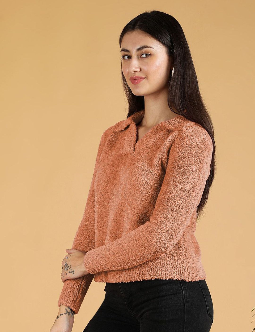 Kotty Women Shirt Collar Crop Pullover