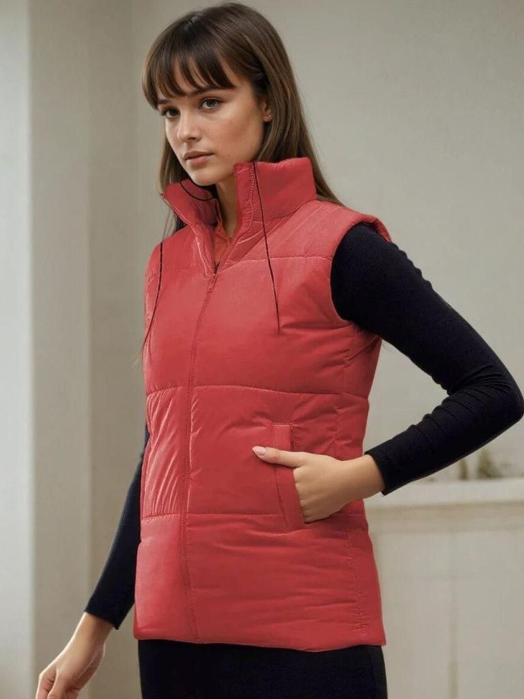 Kotty Women Stand Collar Solid Lightweight Puffer Jacket