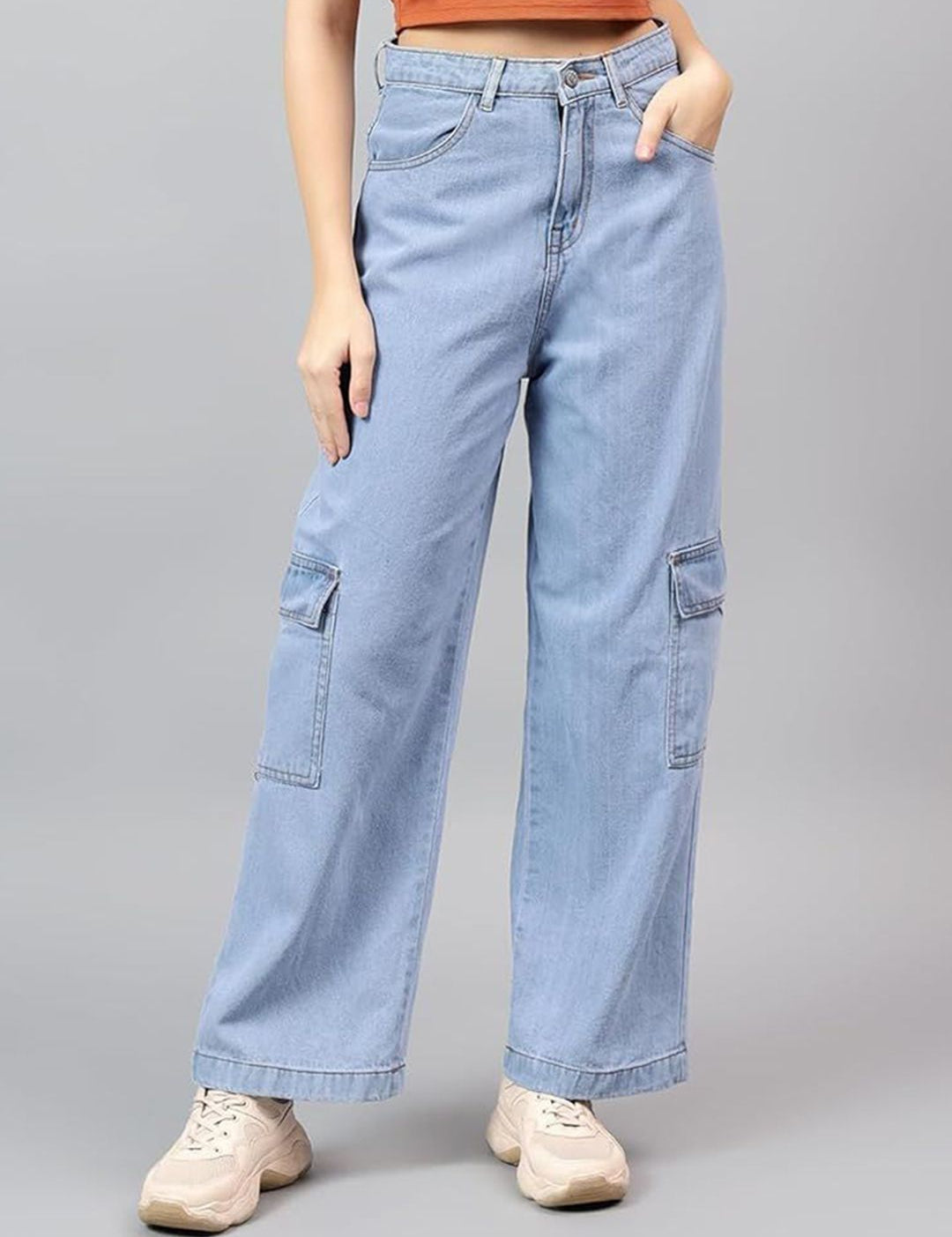 Kotty Women Wide Leg High-Rise Stretchable Cargos Style Jeans