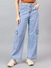 Kotty Women Wide Leg High-Rise Stretchable Cargos Style Jeans
