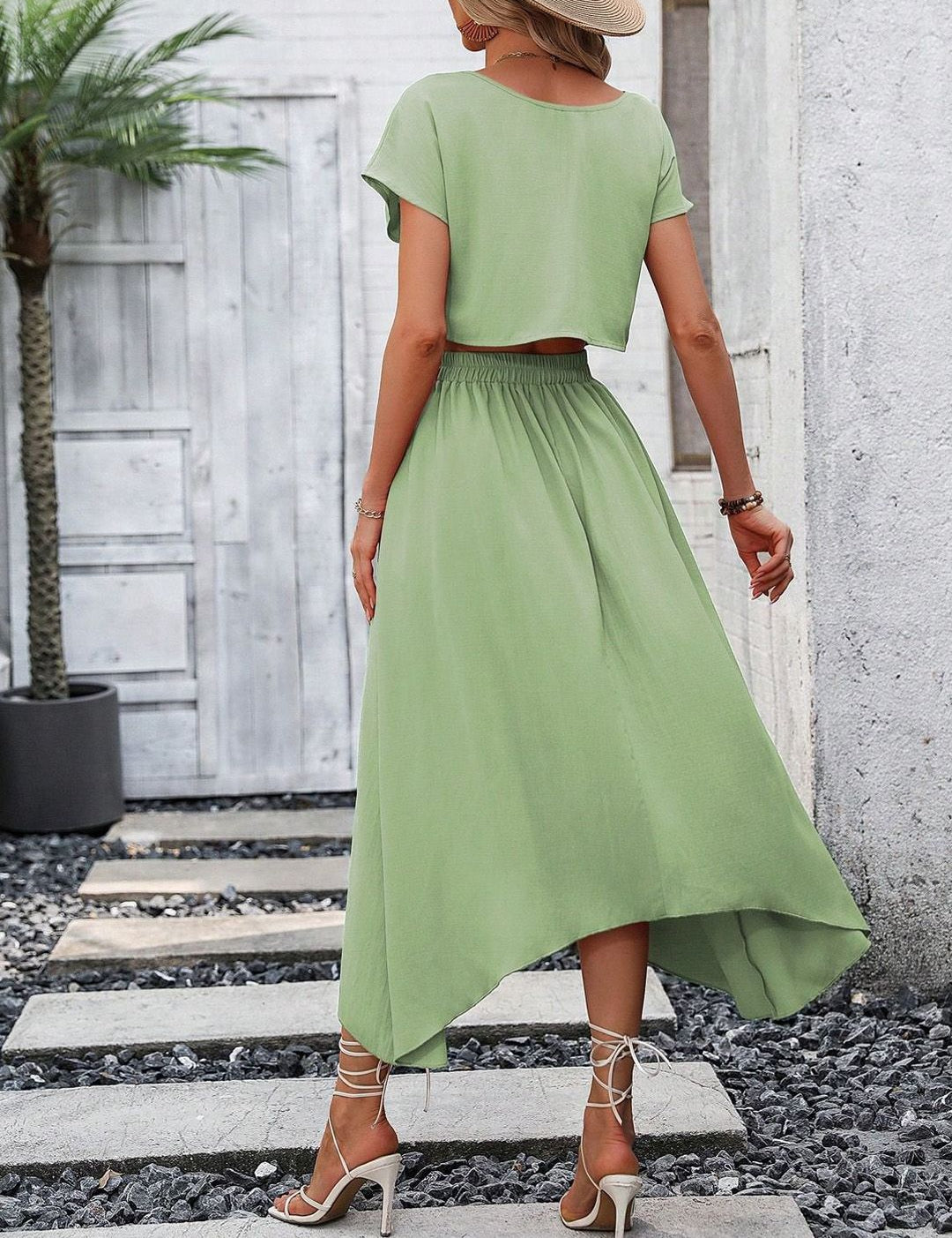 Kotty Women Boat Neck Green Dress Set