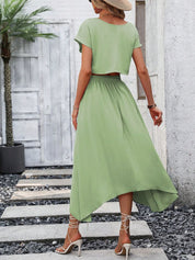 Kotty Women Boat Neck Green Dress Set