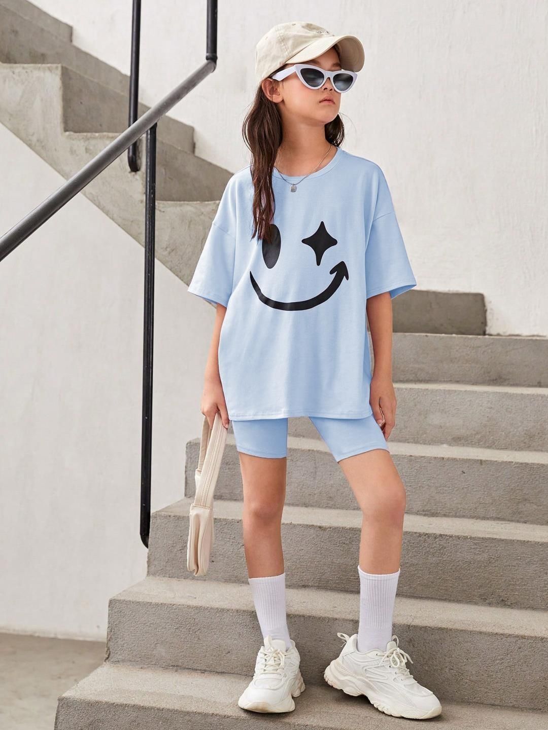 Kotty Girls Graphic Printed Round Neck Cotton Oversized T-shirt