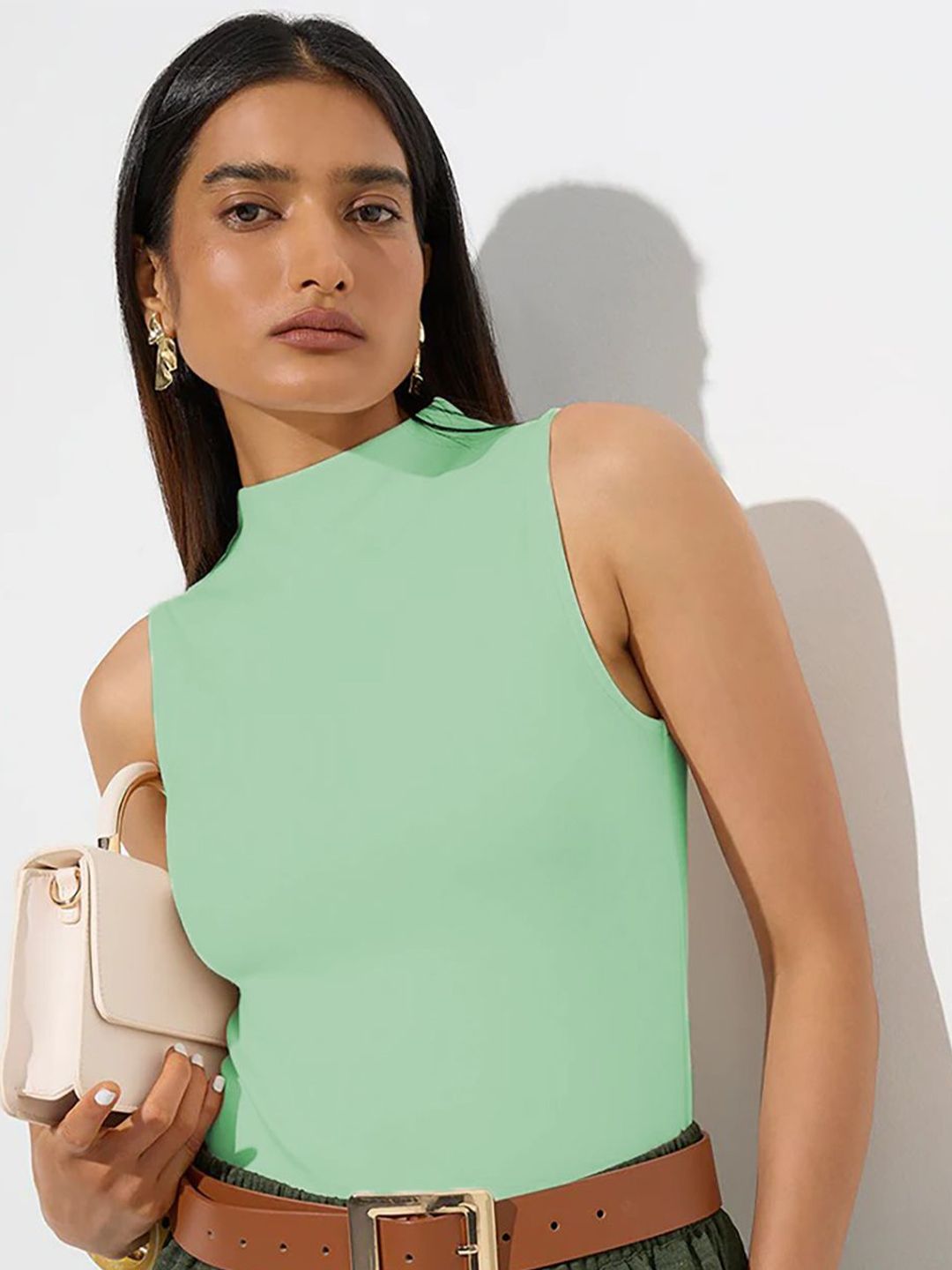 Kotty Women High Neck Sleeveless Fitted Top